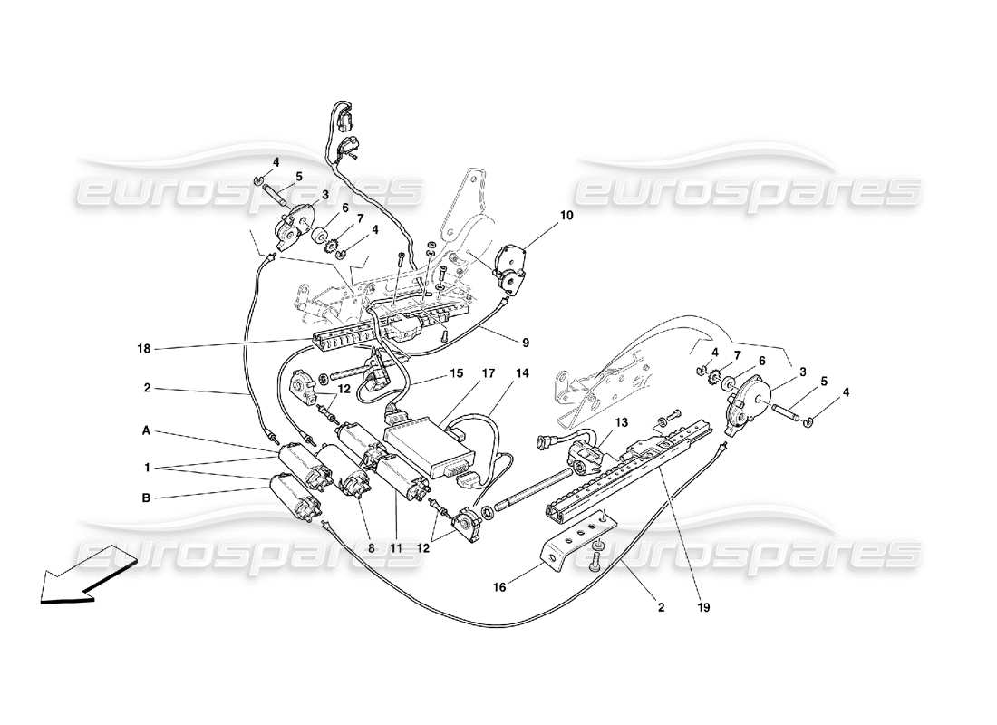 Ferrari 456 GT/GTA Vordersitzbewegungssystem Teilediagramm