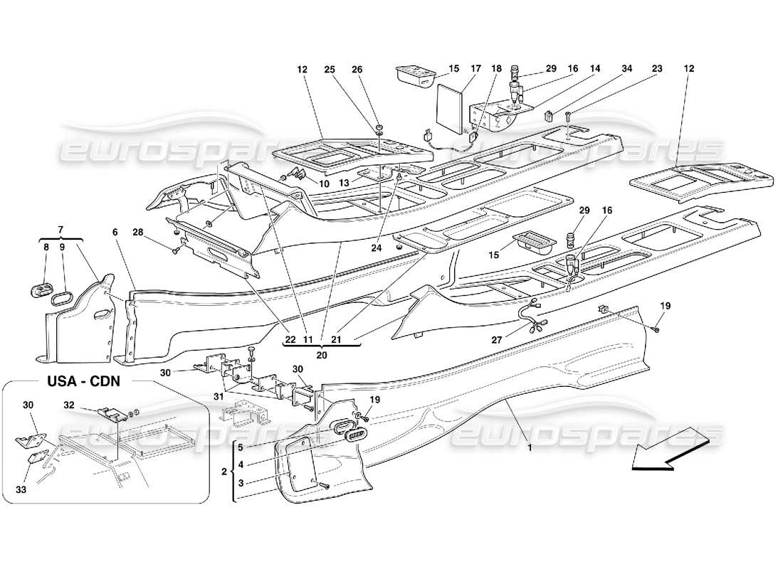 Ferrari 456 GT/GTA Tunnel - Polster und Zubehör Teilediagramm