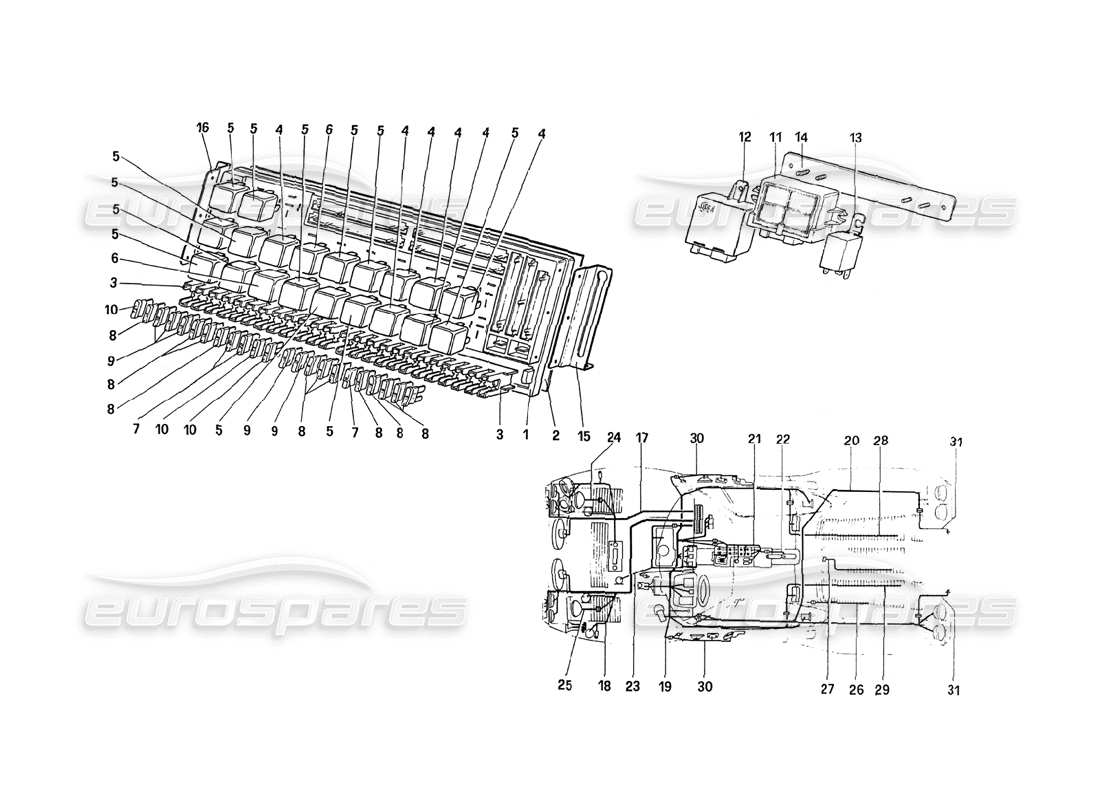 Ferrari 288 GTO Elektrisches System – Sicherungen und Relais Teilediagramm