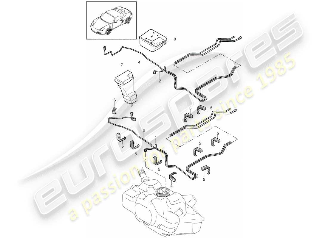 Porsche Boxster 987 (2011) Kraftstoffsystem Teildiagramm