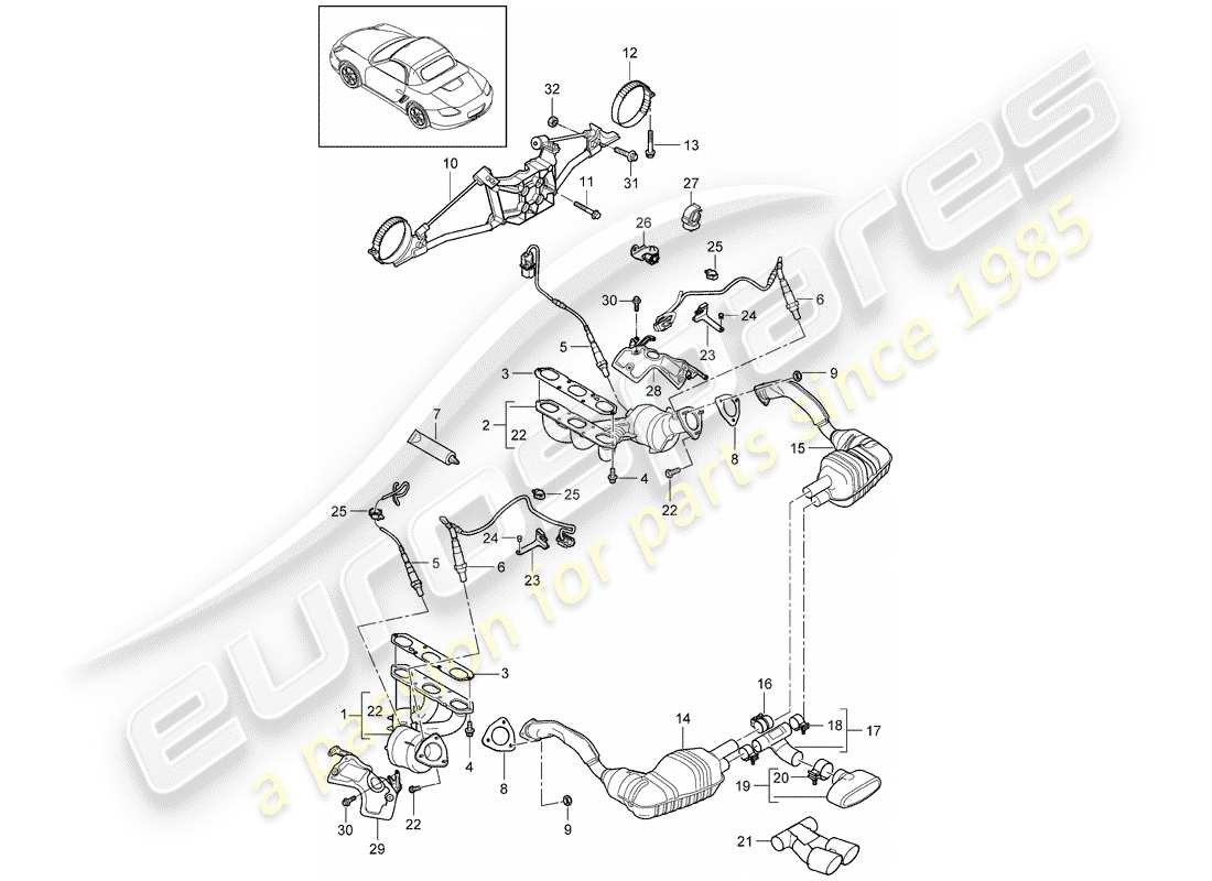 Porsche Boxster 987 (2011) Abgassystem Teildiagramm