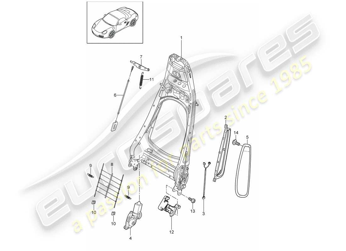 Porsche Boxster 987 (2011) Rückenlehnenrahmen Teildiagramm