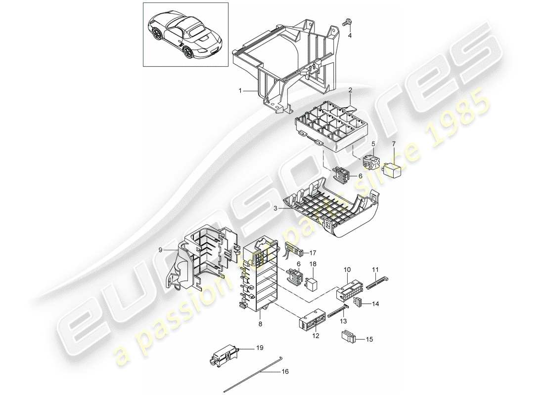 Porsche Boxster 987 (2011) Sicherungskasten/Relaisplatte Teildiagramm