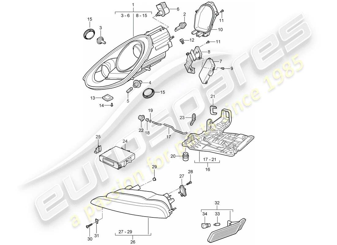 Porsche Boxster 987 (2011) Scheinwerfer Teildiagramm