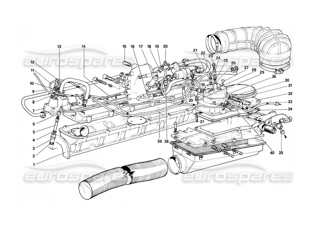 Ferrari 412 (Mechanik) Kraftstoffeinspritzsystem – Kraftstoffverteiler, Leitungen Teilediagramm