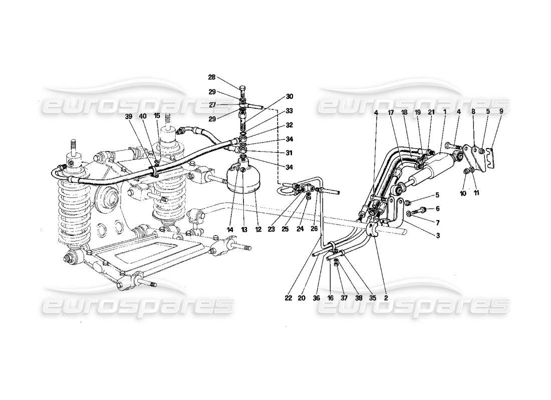 Ferrari 412 (Mechanik) Hinterradaufhängung – selbstnivellierendes Ventil und Ölleitungen Teilediagramm