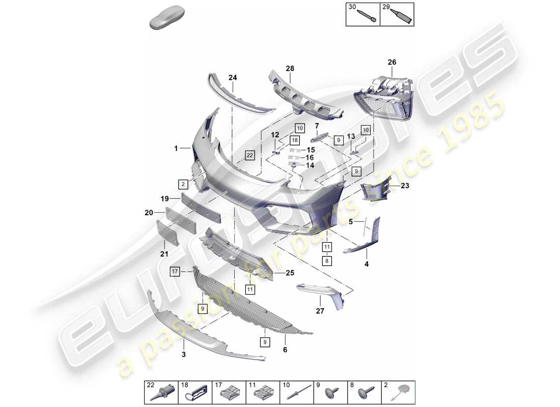 Porsche Boxster Spyder (2019) STOSSSTANGE Teilediagramm