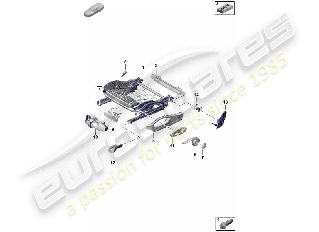 Porsche Boxster Spyder (2019) Sitzgestell Teilediagramm