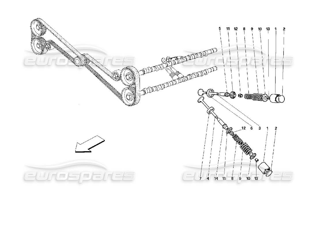 Ferrari 512 TR Zeitsteuerungssystem – Ventile Teilediagramm