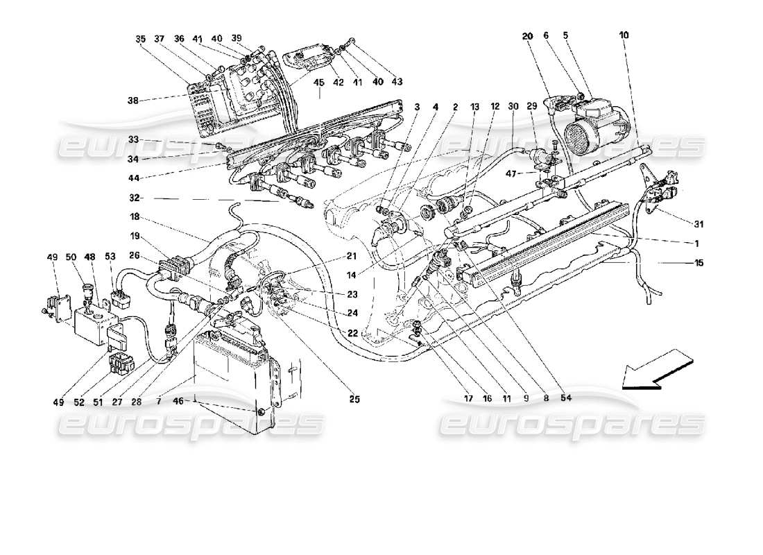 Ferrari 512 TR Lufteinspritzung - Zündung Teilediagramm