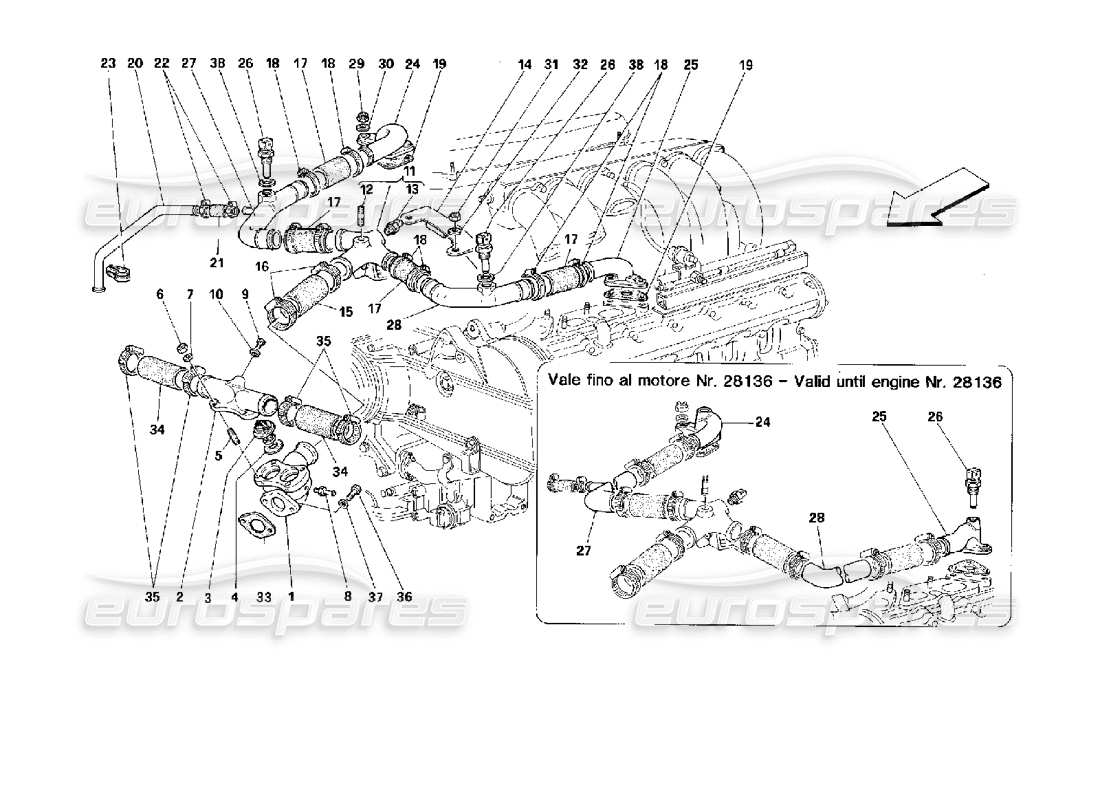Ferrari 512 TR Motorkühlung Teilediagramm