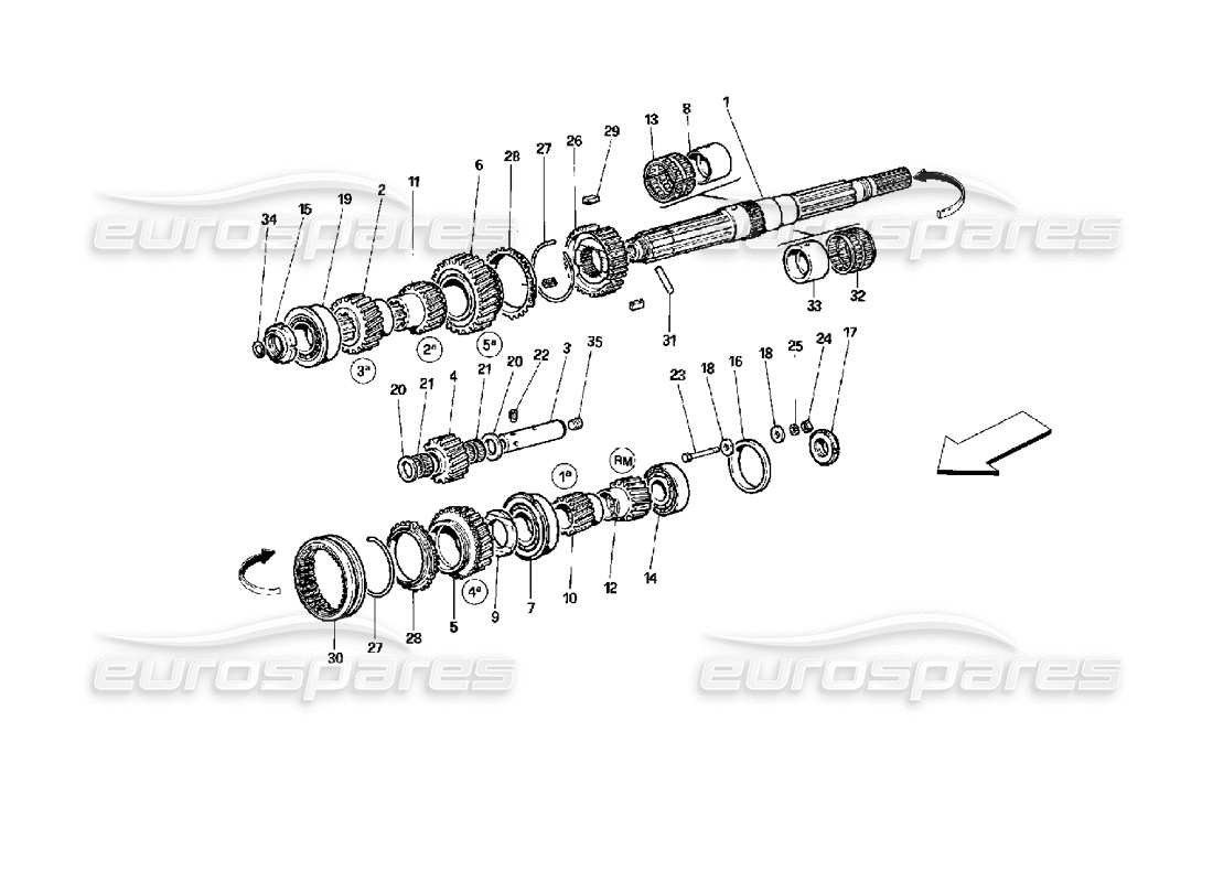 Ferrari 512 TR Hauptwellengetriebe Teilediagramm