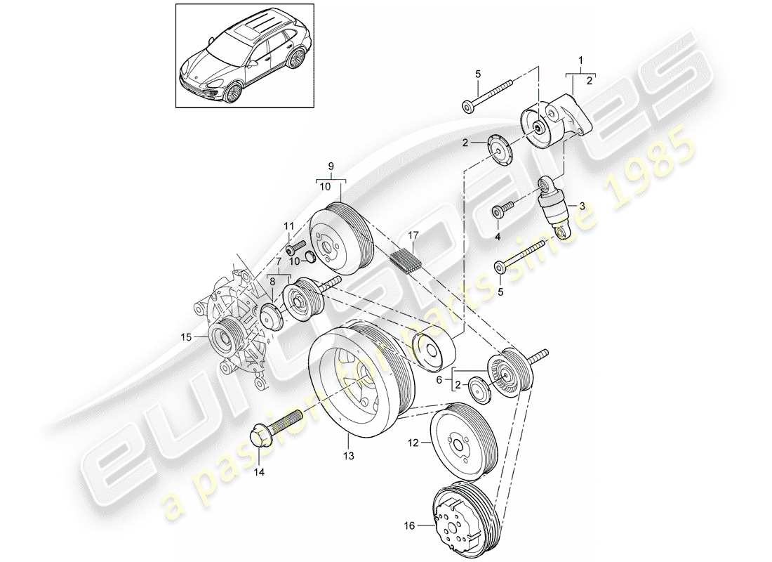 Porsche Cayenne E2 (2018) Riemenspanndämpfer Teildiagramm