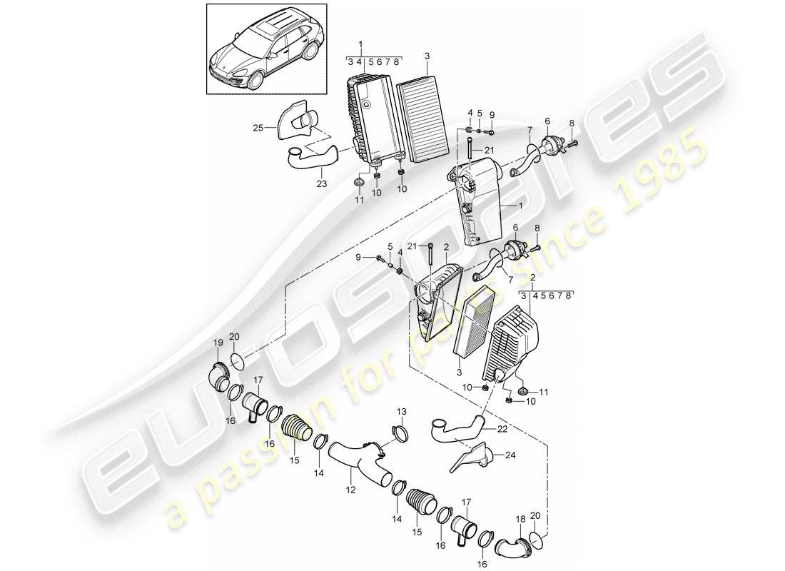 Porsche Cayenne E2 (2018) Luftfilter mit Anschluss Teildiagramm