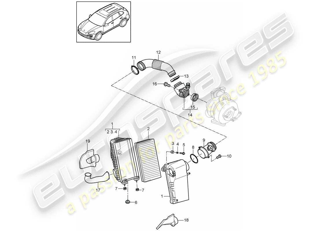 Porsche Cayenne E2 (2018) Luftfilter mit Anschluss Teildiagramm