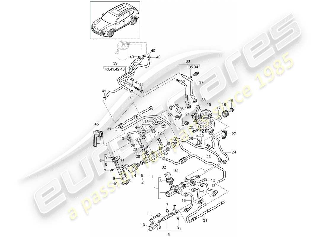 Porsche Cayenne E2 (2018) Kraftstoffsammelrohr Teildiagramm