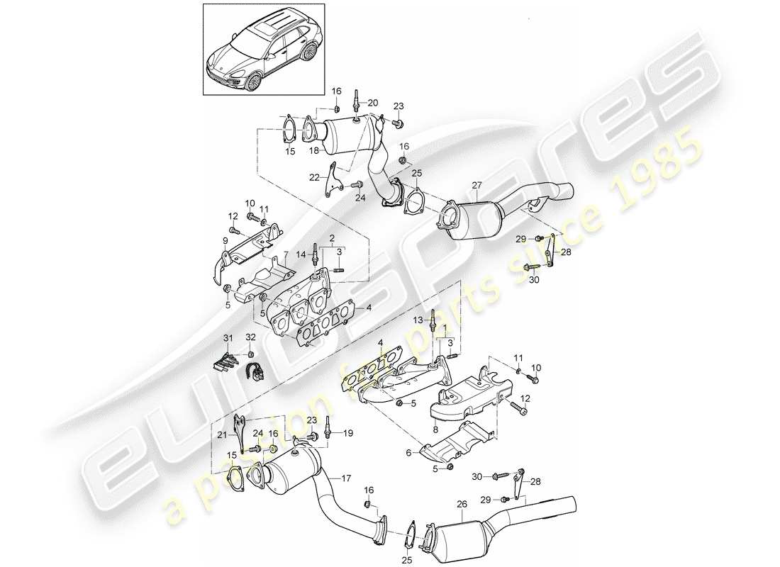 Porsche Cayenne E2 (2018) Abgassystem Teildiagramm