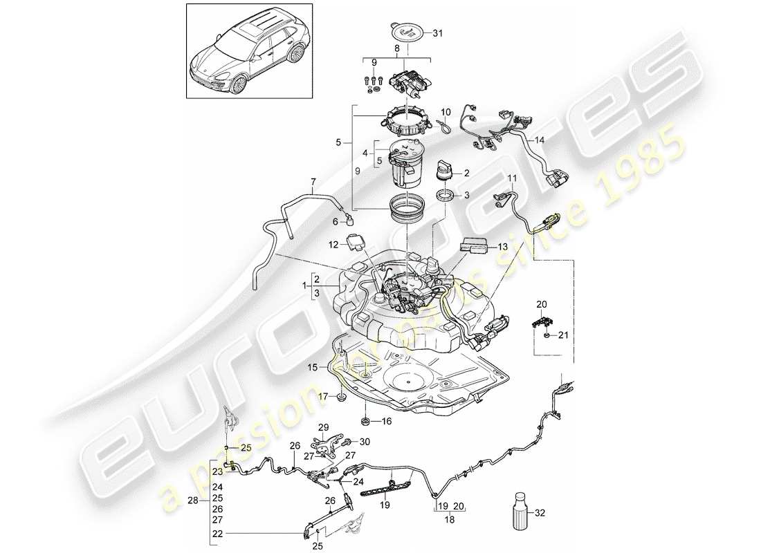 Porsche Cayenne E2 (2018) ex. Abgas Kontroll System Teildiagramm