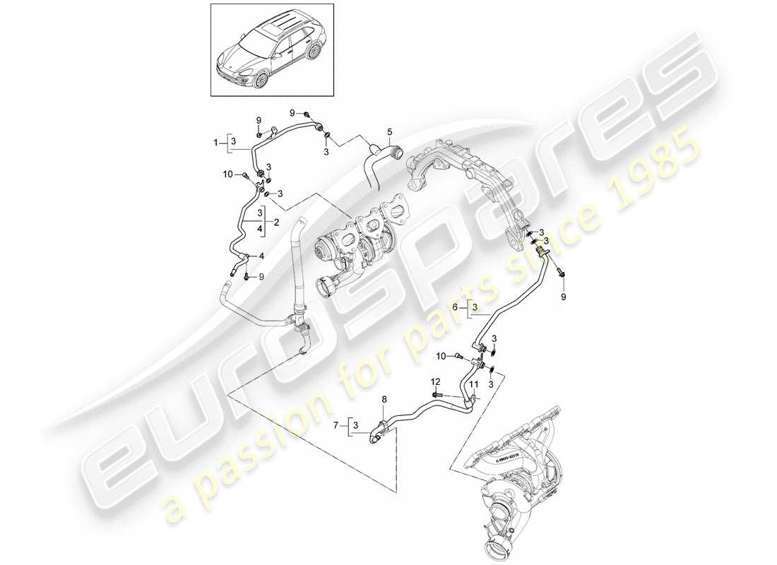 Porsche Cayenne E2 (2018) Wasserrohr Teildiagramm