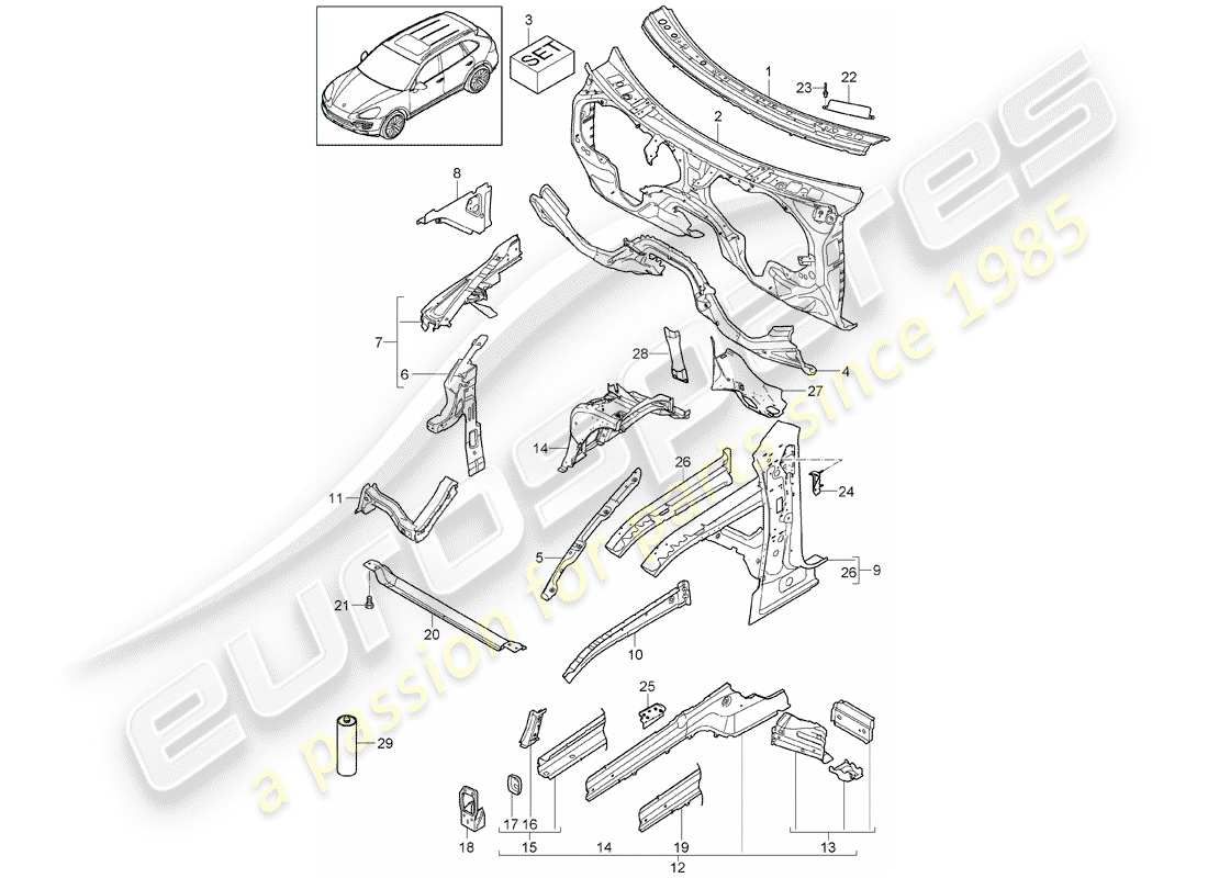 Porsche Cayenne E2 (2018) Frontend Teildiagramm