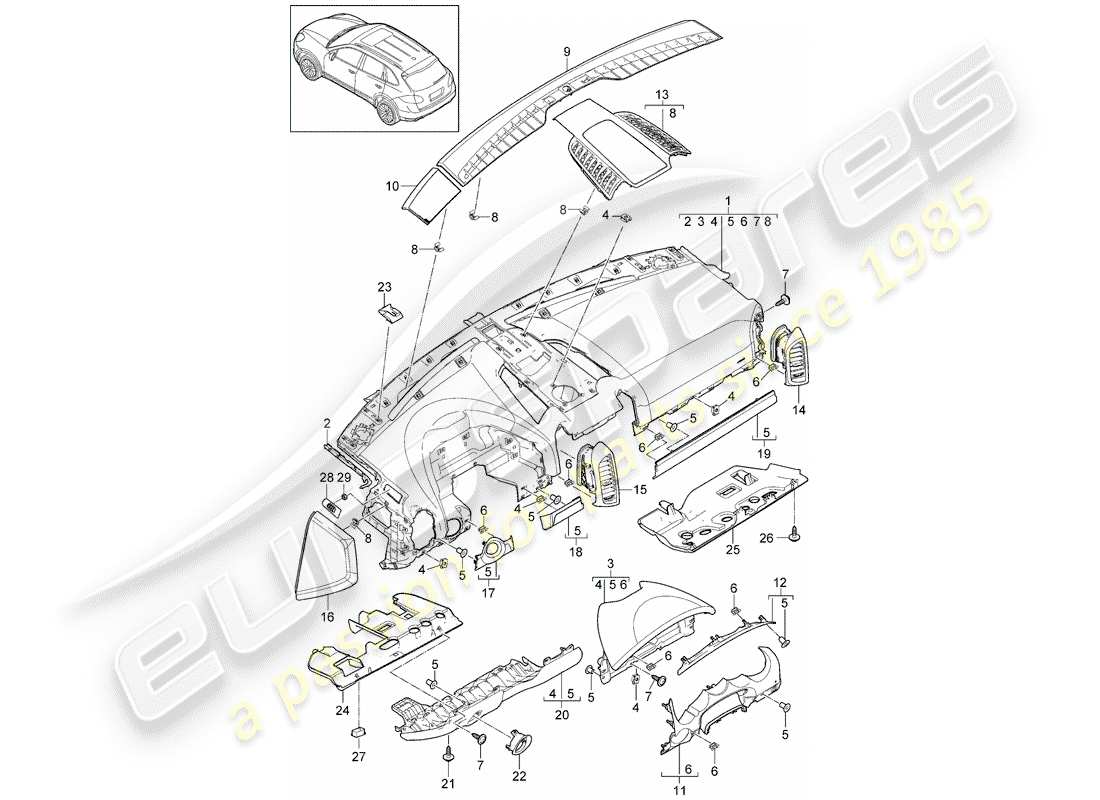Porsche Cayenne E2 (2018) Armaturenbrettverkleidung Teildiagramm