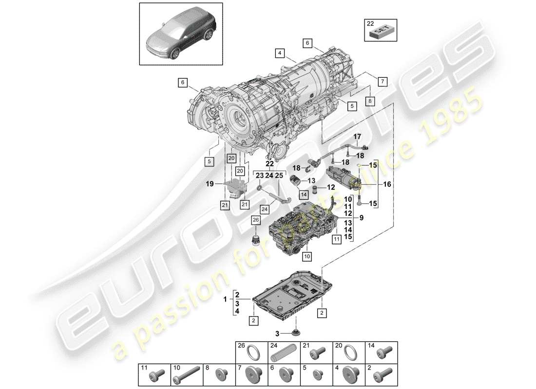 Porsche Cayenne E3 (2018) 8-SPEED Automatikgetriebe Teilediagramm