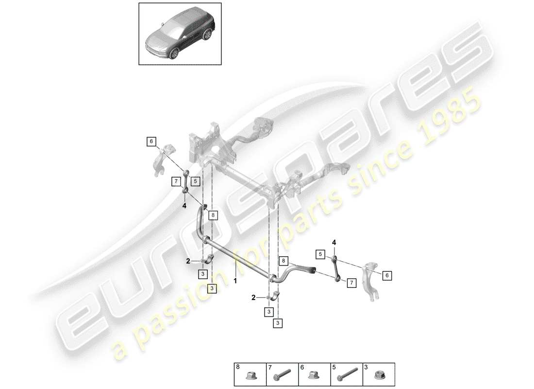 Porsche Cayenne E3 (2018) Stabilisator Teilediagramm