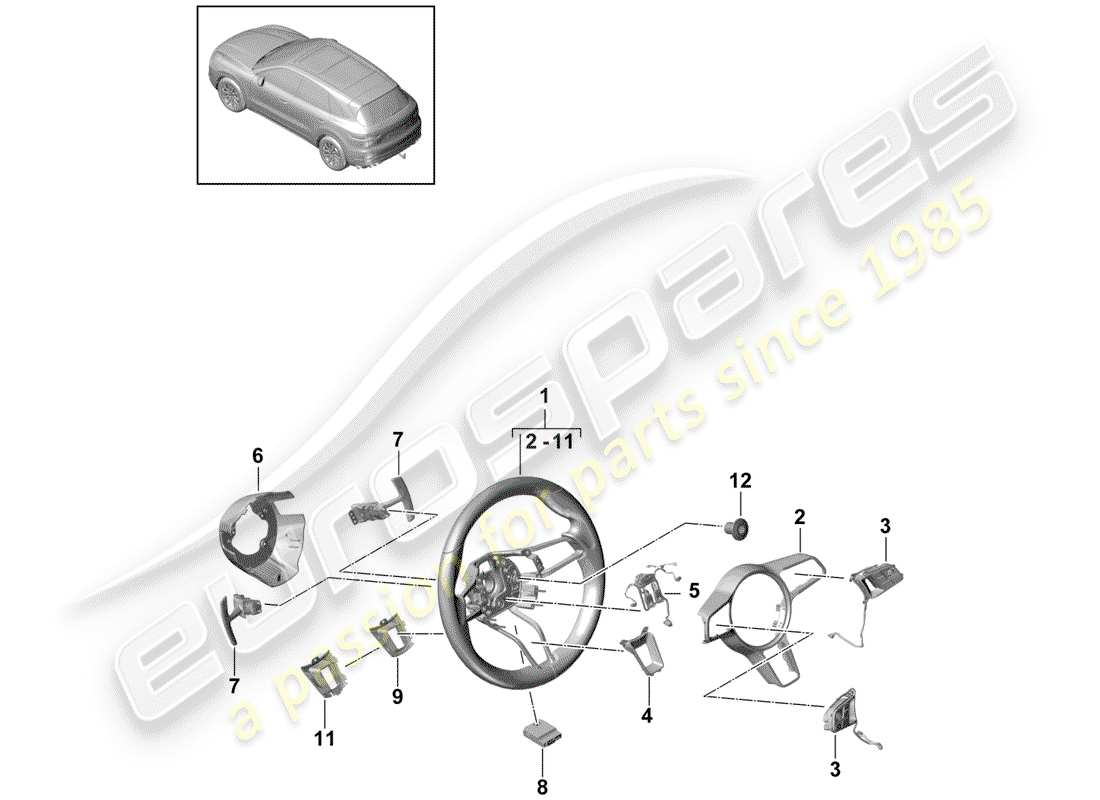 Porsche Cayenne E3 (2018) Lenkrad Teilediagramm