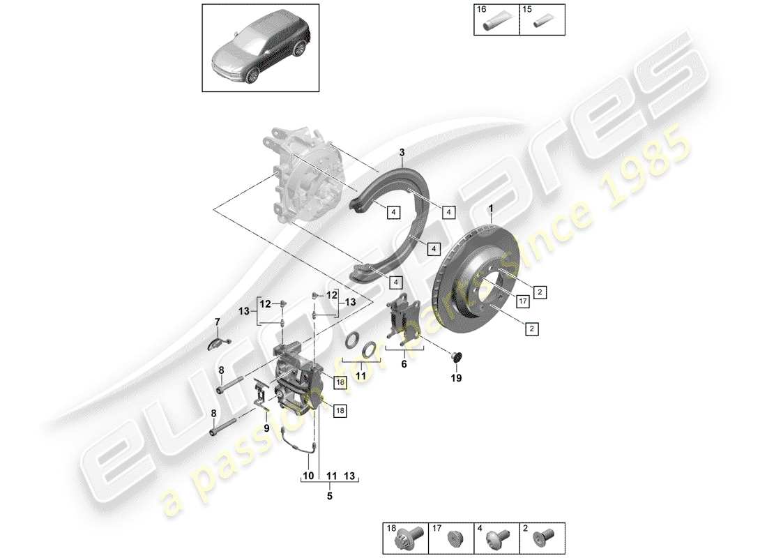 Porsche Cayenne E3 (2018) Scheibenbremsen Teilediagramm