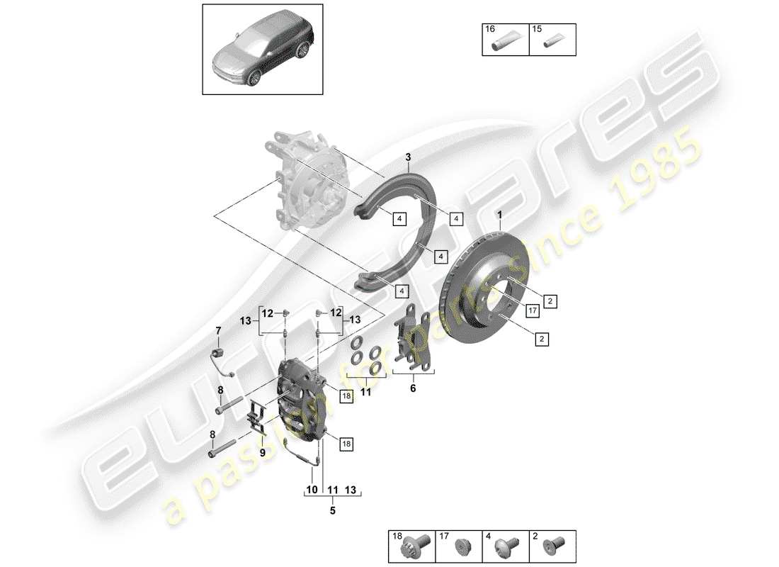 Porsche Cayenne E3 (2018) Scheibenbremsen Teilediagramm