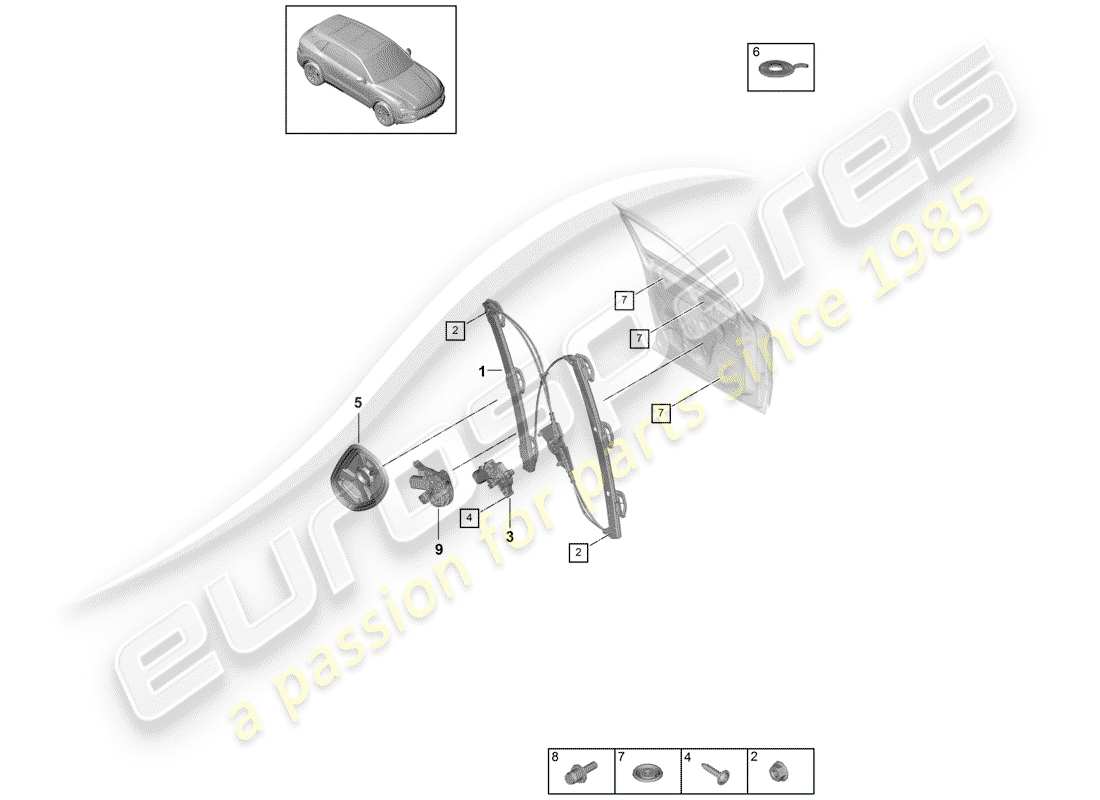 Porsche Cayenne E3 (2018) Fensterheber Teilediagramm