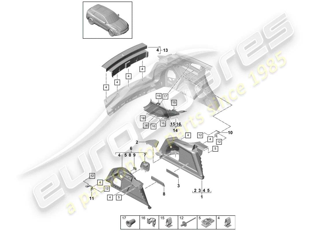 Porsche Cayenne E3 (2018) Stiefelfutter Teilediagramm