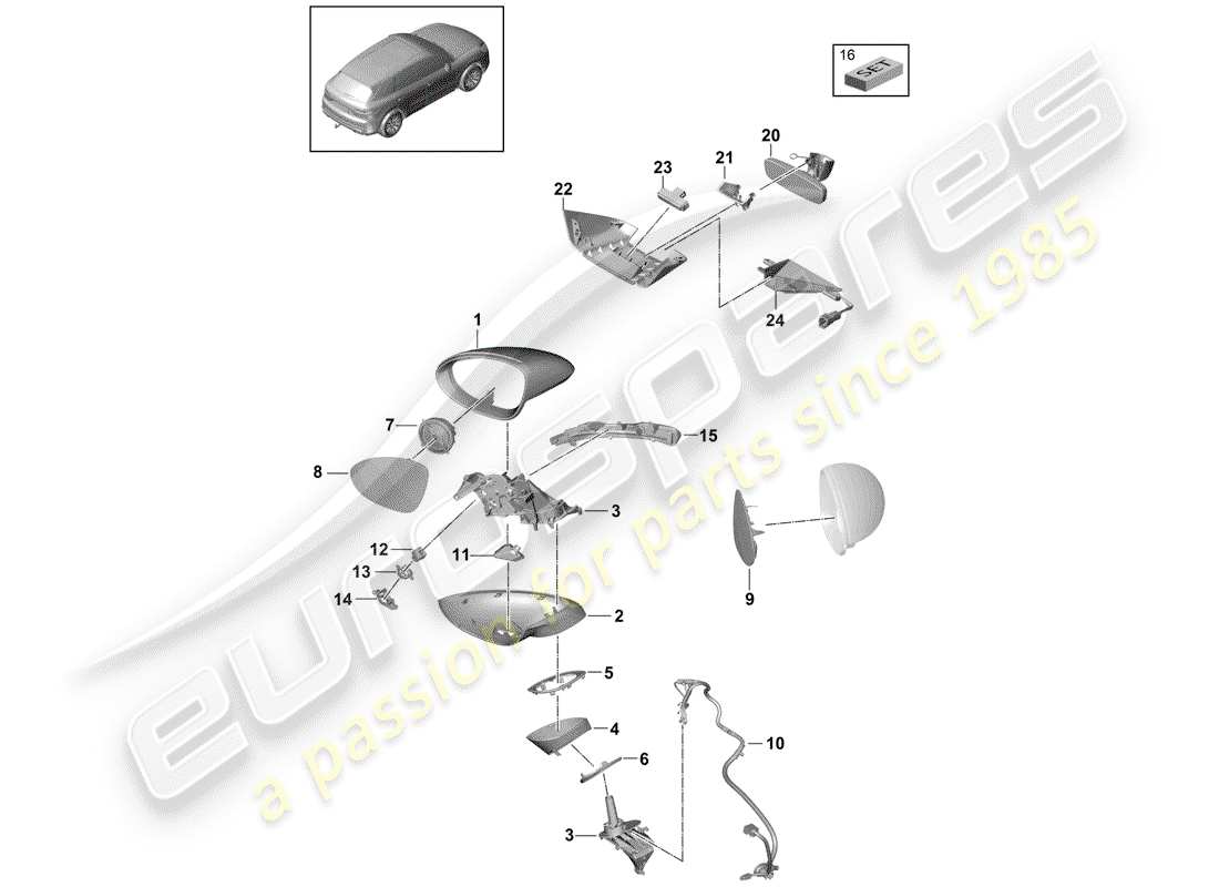 Porsche Cayenne E3 (2018) Rückspiegel innen Teilediagramm