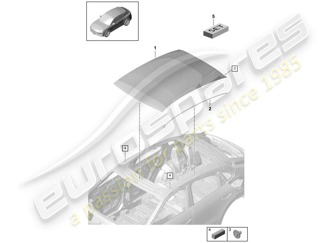 Porsche Cayenne E3 (2018) Glasdach Teilediagramm