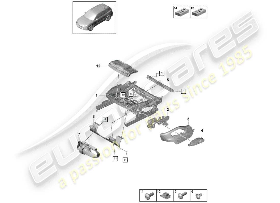 Porsche Cayenne E3 (2018) Sitzgestell Teilediagramm