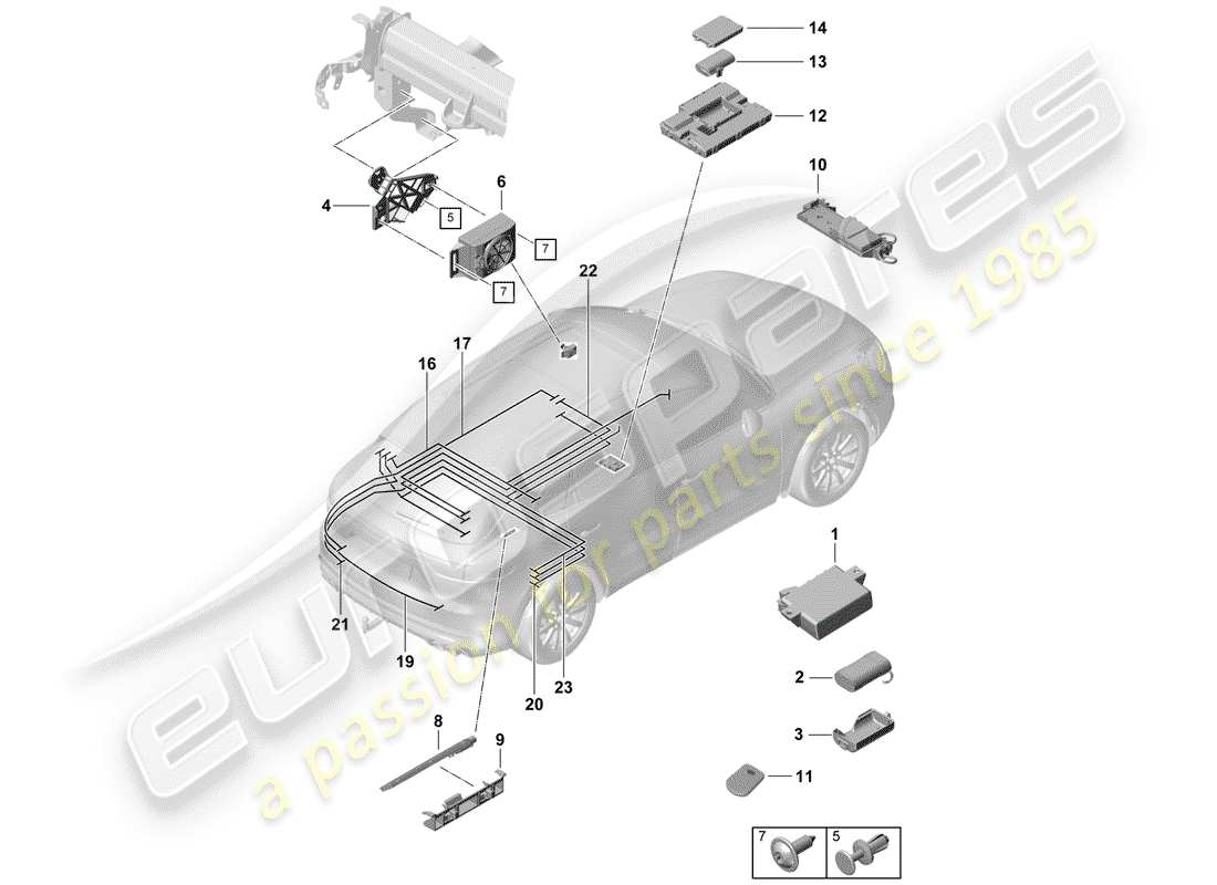 Porsche Cayenne E3 (2018) für Fahrzeuge mit Telefon Teilediagramm
