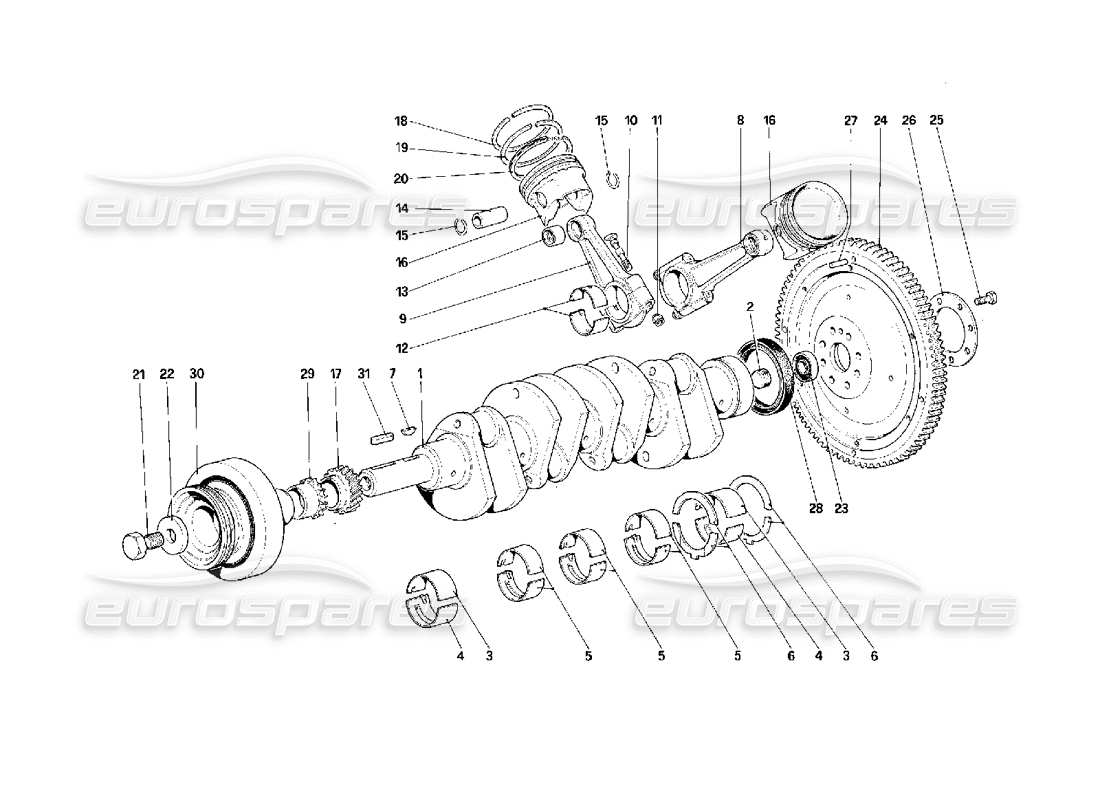 Ferrari F40 Antriebswelle – Pleuel und Kolben – Motorschwungrad Teildiagramm
