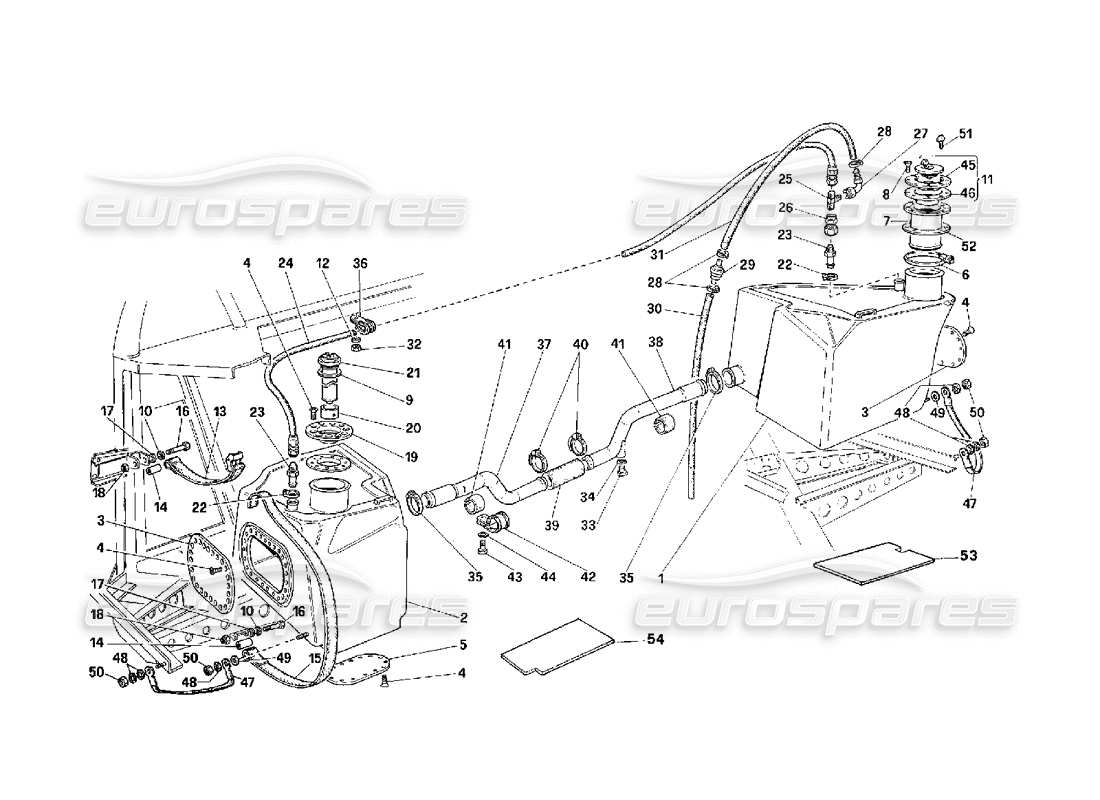 Ferrari F40 Tanks und Benzinentlüftungssystem – Nicht für USA – Teildiagramm