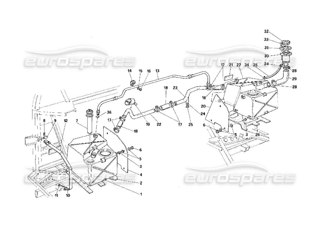Ferrari F40 Tanks und Benzinentlüftungssystem – gültig für die USA – Teildiagramm