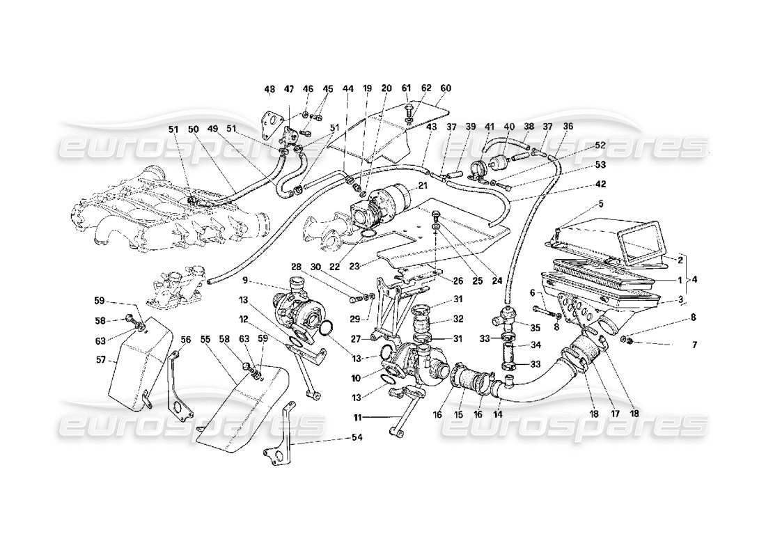 Ferrari F40 Überversorgungssystem – nicht für Fahrzeuge mit Katalysator – Teildiagramm