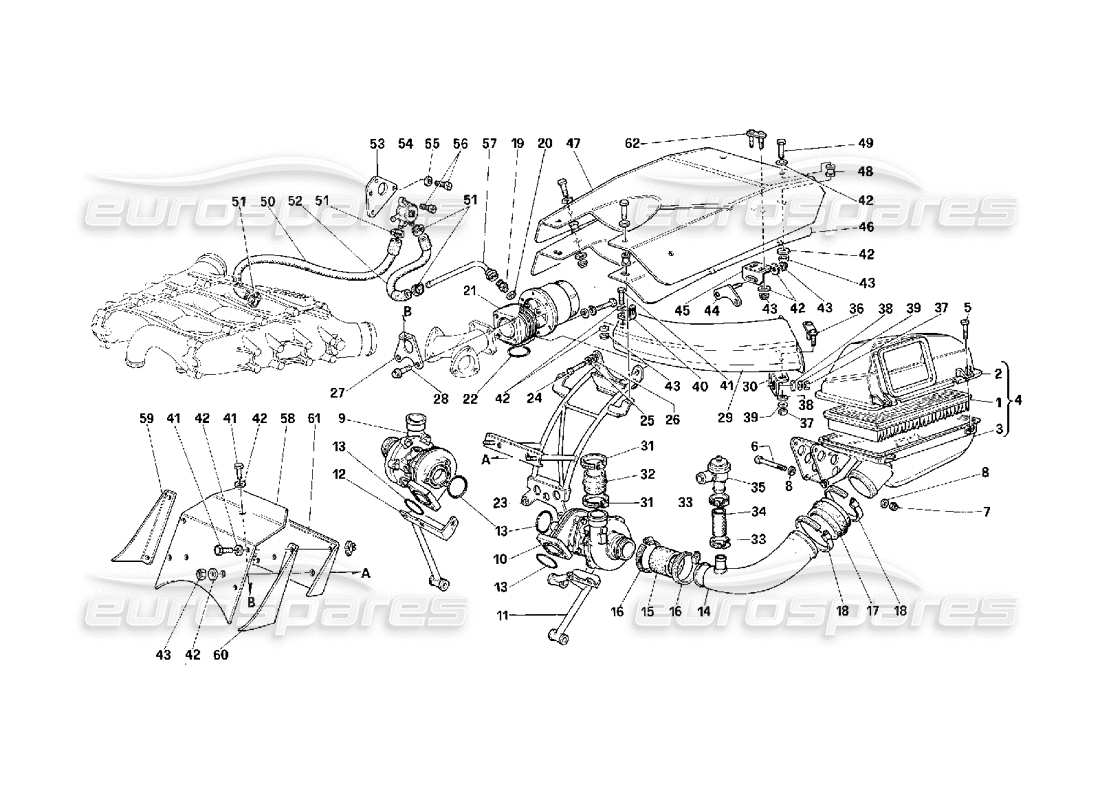 Ferrari F40 Überversorgungssystem – gültig für Fahrzeuge mit Katalysator – Teilediagramm
