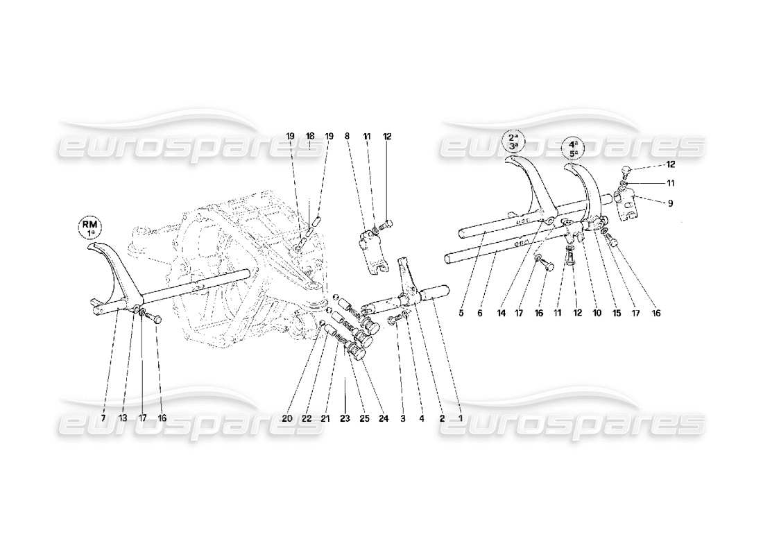 Ferrari F40 Innere Getriebesteuerung Teildiagramm