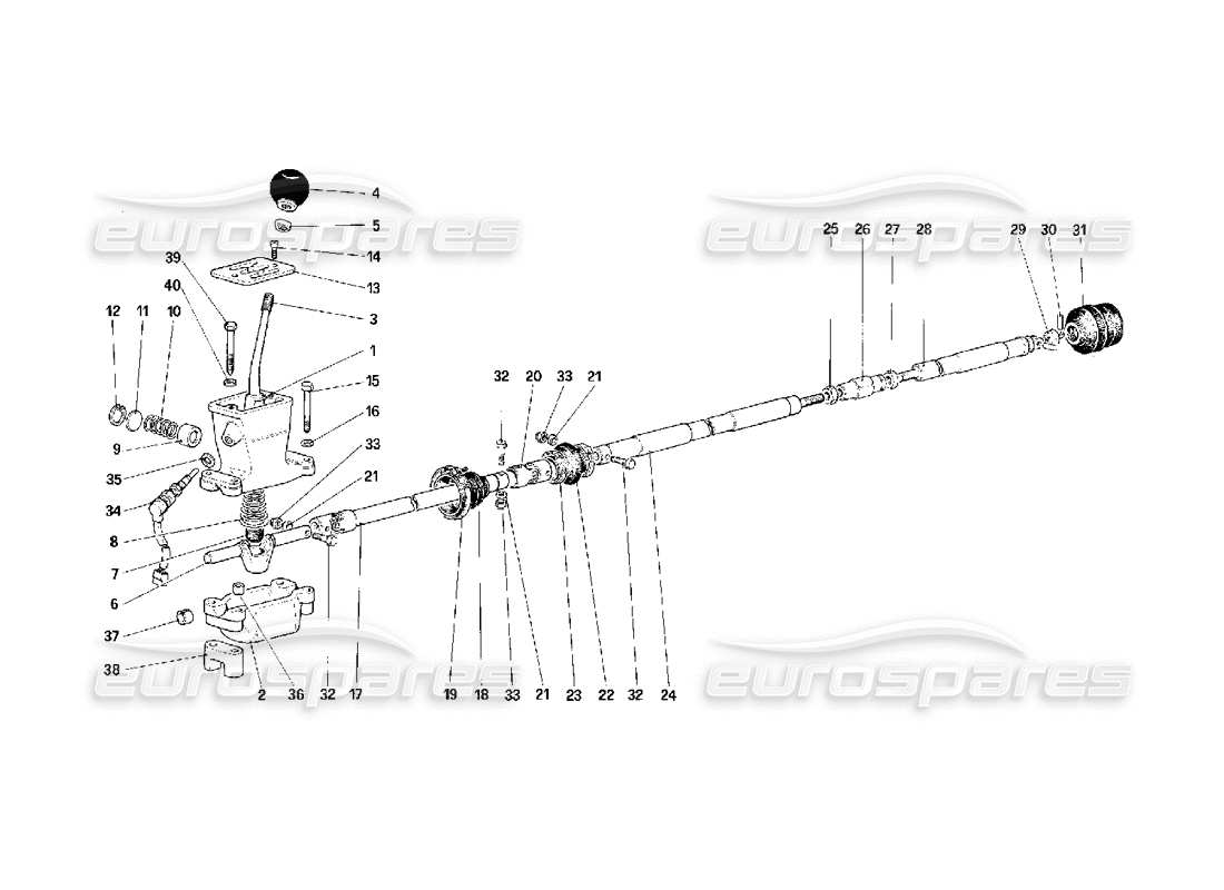 Ferrari F40 Äußere Getriebesteuerung Teilediagramm