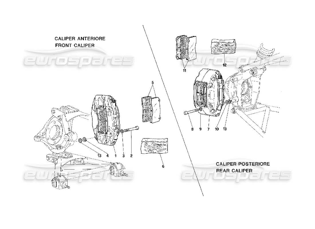Ferrari F40 Bremssättel für Vorder- und Hinterradbremsen Teilediagramm