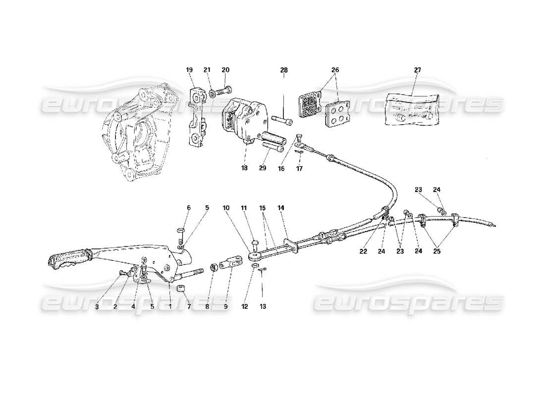 Ferrari F40 Handbremssteuerung und Bremssattel Teildiagramm