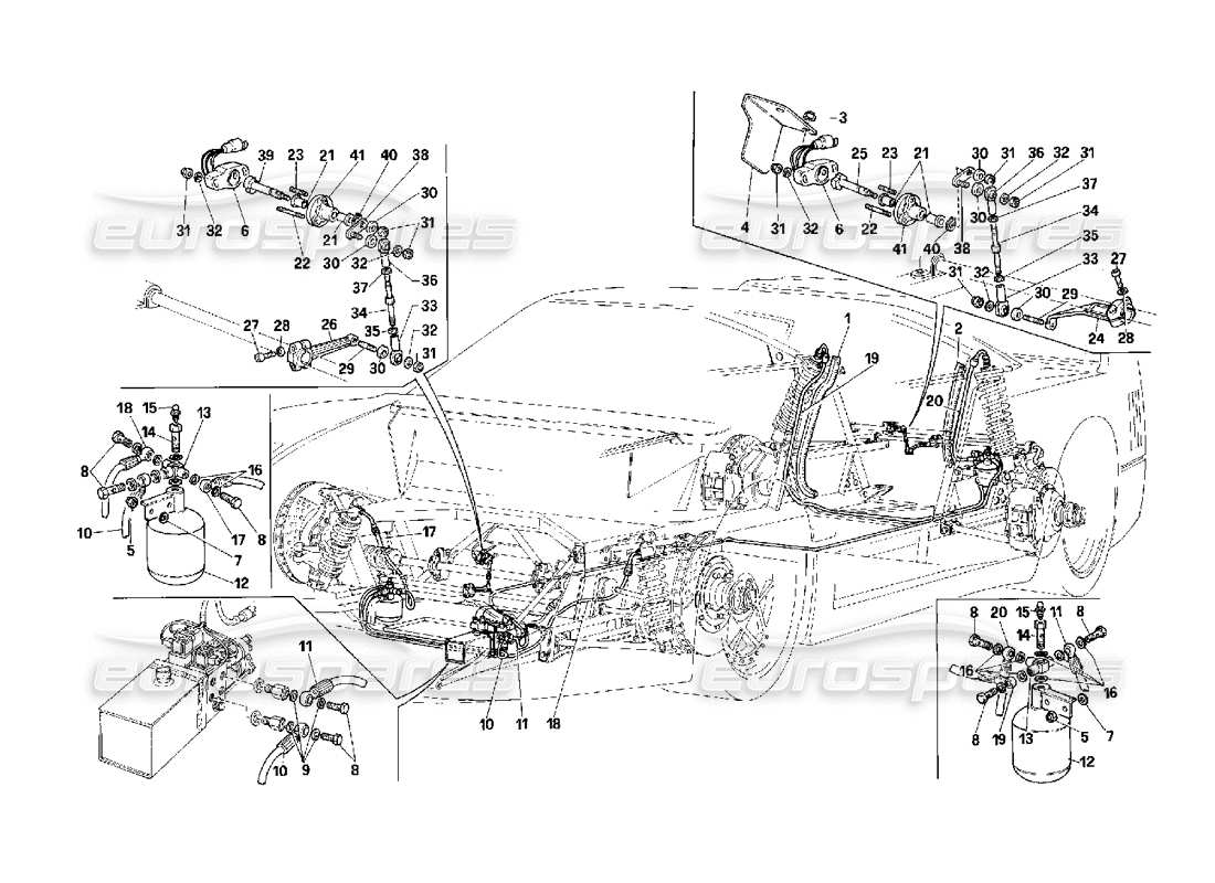 Ferrari F40 Hebesysteme (für ausgerüstete Fahrzeuge), Teildiagramm