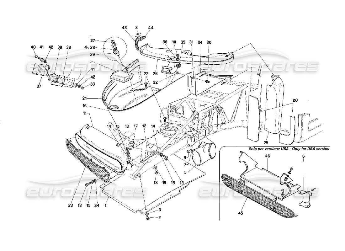Ferrari F40 Äußere Elemente des Körpers - Vorderteil Teildiagramm