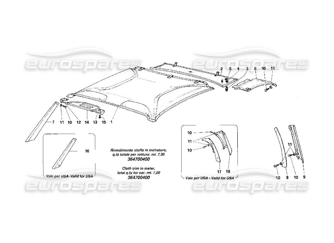 Ferrari F40 Interne Elemente Körper – Obere Zone – Teilediagramm