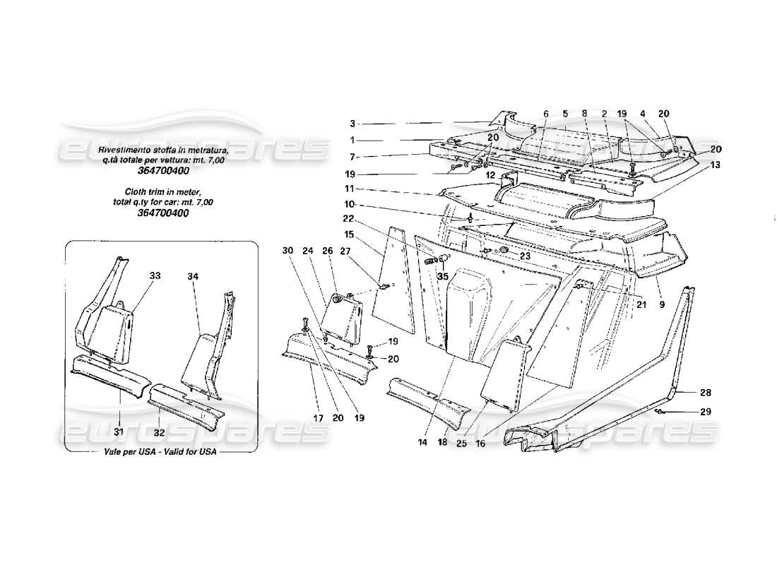 Ferrari F40 Innere Elemente des Körpers – untere und mittlere Zone – Teildiagramm