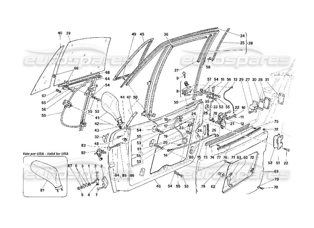Ferrari F40 Türen – absteigende Glasversion – Teildiagramm